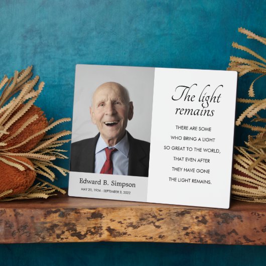 Het Licht Blijft Herdenkingsgedicht Met Foto Fotoplaat (Zijkant)