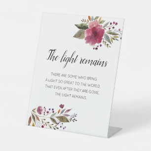 Het licht blijft het citaat van de Burgundy Flower Reclamebord Met Voetstuk