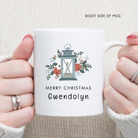 Het licht dat je schijnt op kerstbloemen koffiemok