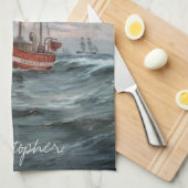 Het licht op Skagen Reef personaliseert Theedoek (Quarter Fold)