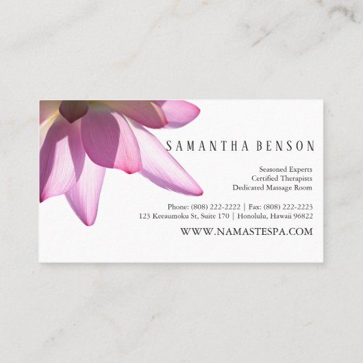 Het licht | Roze Lotus Flower on White © Visitekaartje (Achterkant)