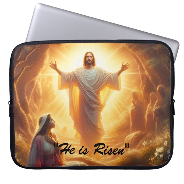 Het Licht van de Opstanding: Jezus Christus Staat  Laptop Sleeve (Voorkant)