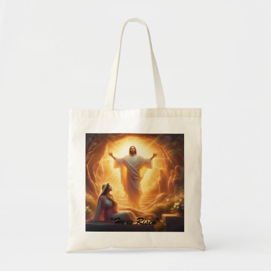 Het Licht van de Opstanding: Jezus Christus Staat Tote Bag (Voorkant)