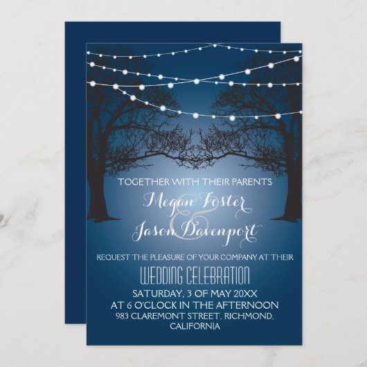 Het licht van het koord en boom moderne trouwuitno kaart (Voorkant / Achterkant)