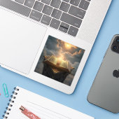 Het Licht van Kennis – Bibliotheek Kunst Vierkante Sticker (Laptop met iPhone)