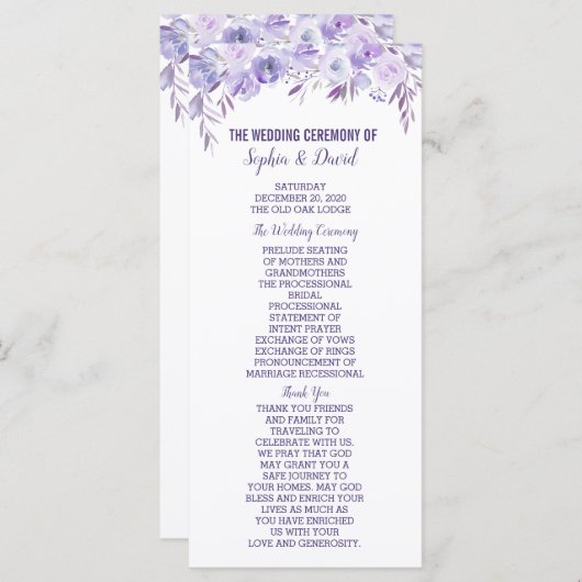 Het lichte Paarse programma van de Stusty Blue Flo Programmakaart (Voorkant / Achterkant)