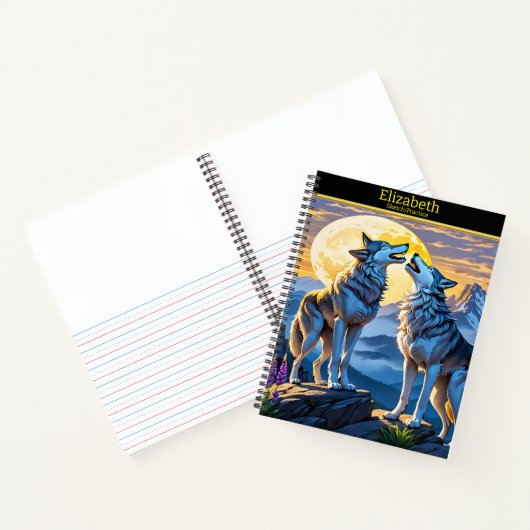 Het lied van een wolf onder het stralende maanlich notitieboek (Binnen)