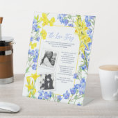 Het liefdesverhaal wildflower bruiloft gast info reclamebord met voetstuk (Insitu)