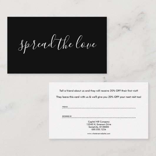 het liefdesverwijzingsprogramma verspreiden aanbevelingskaartje (Voorkant / Achterkant)