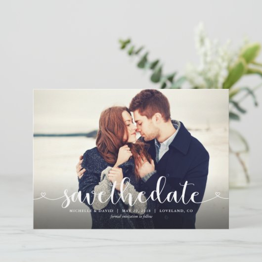 Het liefdevolle Berichten van de Foto van het Manu Save The Date (Staand voorkant)