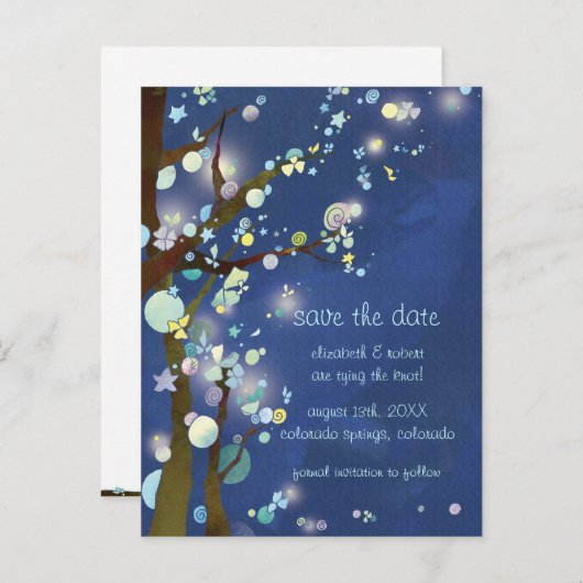 Het liefdevolle Nacht Blauwe Weddenschap sparen de Aankondigingskaart (Voorkant / Achterkant)