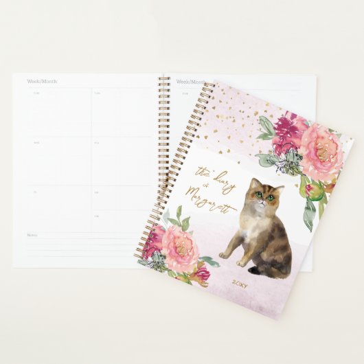Het liefhebbende Kat Illustration Flowers Girl's d Planner (Display)