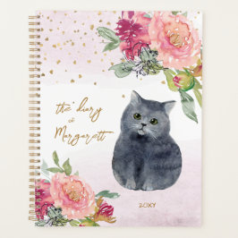Het liefhebbende Kat Illustration Flowers Girl's d Planner