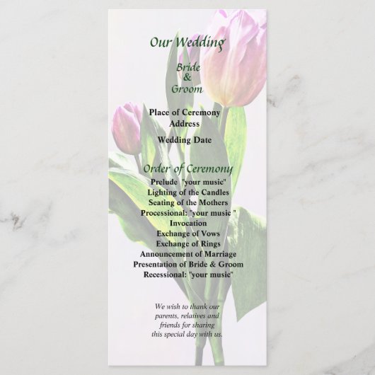 Het lieflijk Bleke Pink Tulps Wedding Programme Programmakaart (Voorkant)