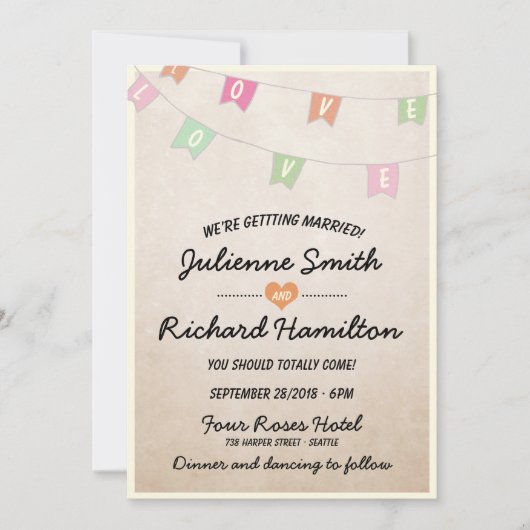 Het lieflijk  Bunting Banner Wedding Kaart (Voorkant)