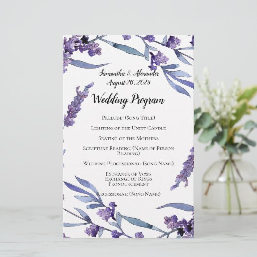 Het liefst Lila Waterverf Elegant Wedding Programm (Staand voorkant)