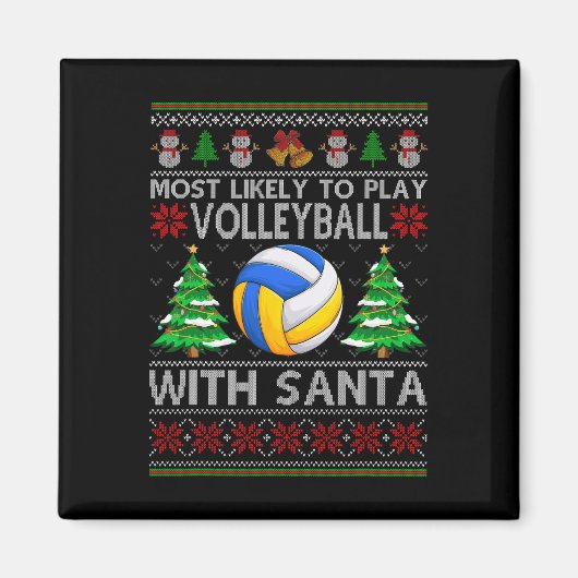 Het liefst volleybal met Santa Xmas Ugl Magneet (Voorkant)