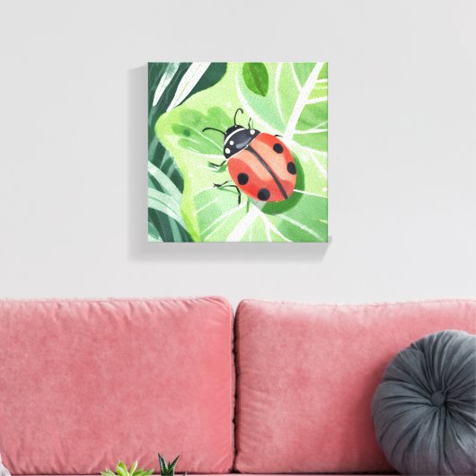 Het lieveheersbeestje | Waterverf schilderij Canvas Afdruk (Insitu (Woonkamer))