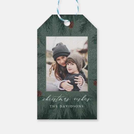 Het Lijst van de Boom van de pijn met Pinecones, S Cadeaulabel (Voorkant)