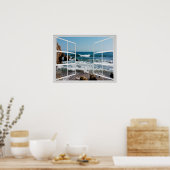 Het Lijst van het venster met de Kust en de Golven Poster (Keuken)