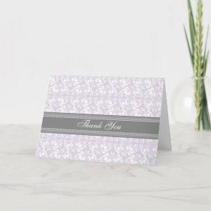 Het lila Grijze Baby shower van het Damast dankt u Bedankkaart
