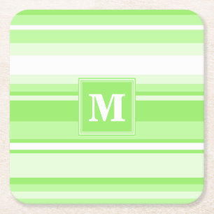 Het limoen groene strepen van het monogram kartonnen onderzetters