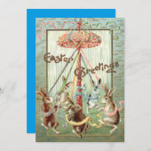 Het Lint van de Dans van Maypole van de paashaas Feestdagenkaart (Voorkant / Achterkant)