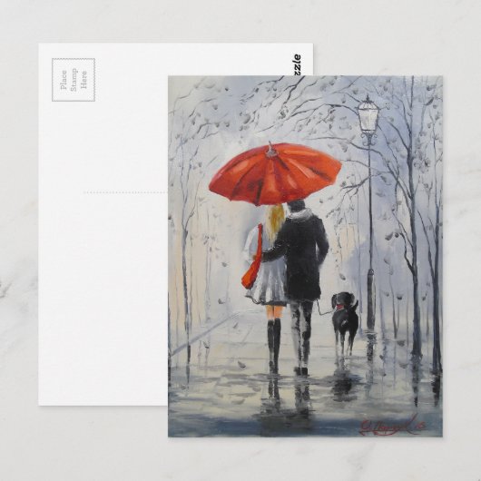 Het lopen in de regen briefkaart (Voorkant / Achterkant)