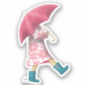 Het lopen in de Regen illustreerde sticker (Voorkant)