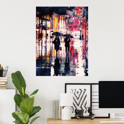 Het lopen in de regen poster (Thuiskantoor)