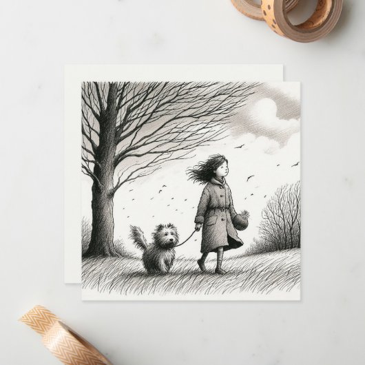 Het lopen van de Dog Note Kaart Notitiekaartje (Voorkant / Achterkant in situ)