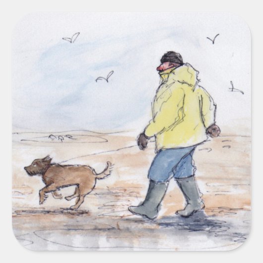 Het lopen van de hond - 01 vierkante sticker (Voorkant)