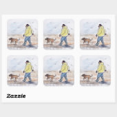 Het lopen van de hond - 01 vierkante sticker (Vel)