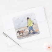 Het lopen van de hond - 01 vierkante sticker (Envelop)