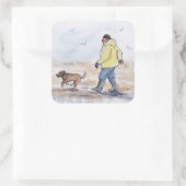 Het lopen van de hond - 01 vierkante sticker (Tas)
