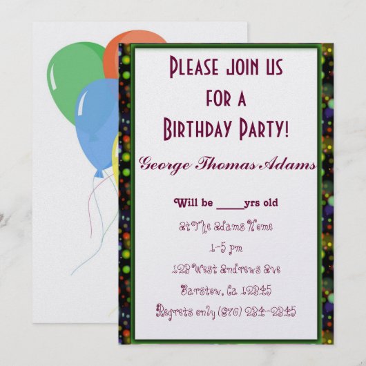 Het Lot Savvy van het Patroon van de Ballons van Kaart (Voorkant / Achterkant)