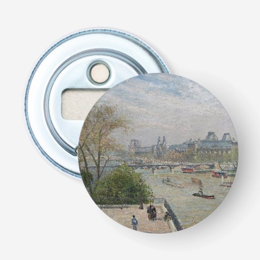 Het Louvre, de lente van Camille Pissarro Button Flesopener (Voorkant)