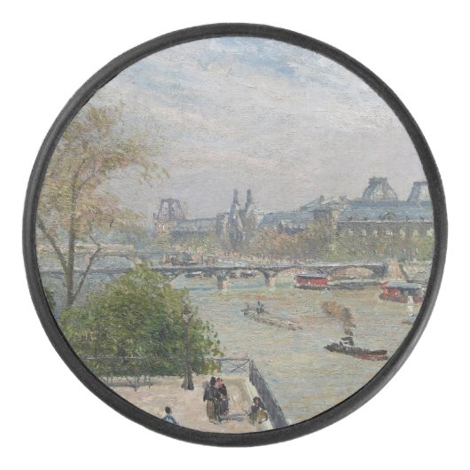 Het Louvre, de lente van Camille Pissarro Hockey Puck (Voorkant)