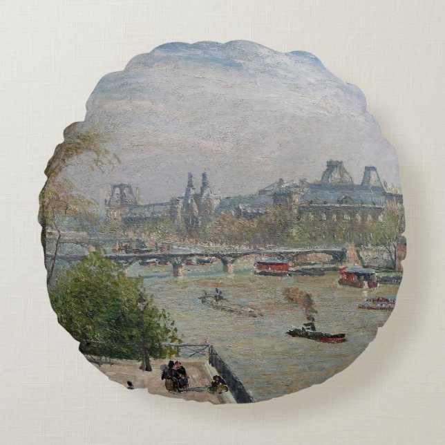 Het Louvre, de lente van Camille Pissarro Rond Kussen (Voorkant)