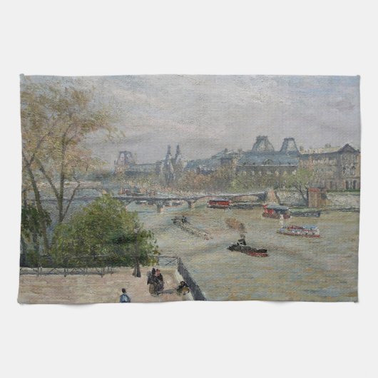 Het Louvre, de lente van Camille Pissarro Theedoek (Horizontaal)