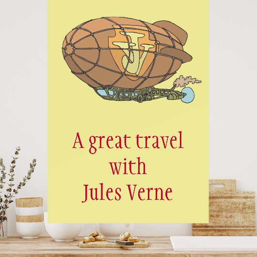 Het luchtschip "steampunk" Jules Verne Poster (Keuken)