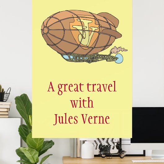 Het luchtschip "steampunk" Jules Verne Poster (Thuiskantoor)