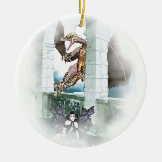 Het luchtvignet van de Dragon Keramisch Ornament (Voorkant)