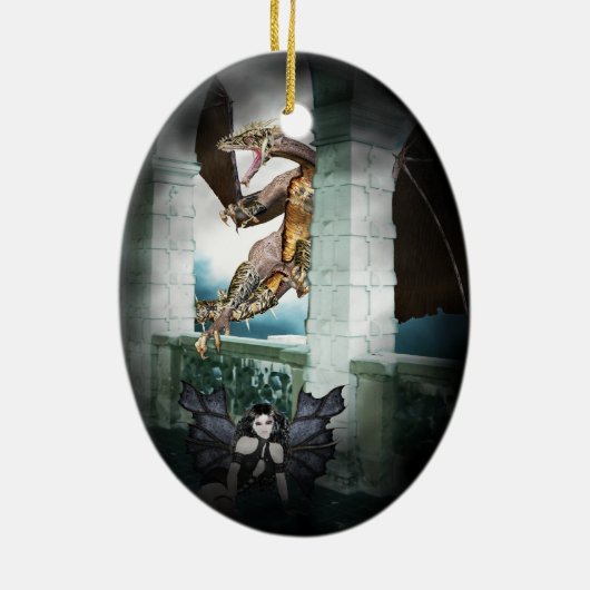 Het luchtvignet van de Dragon Keramisch Ornament (Achterkant)