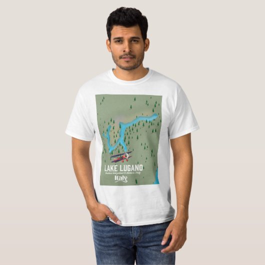 Het Lugano-meer Italië — Zwitserland — reisposter T-shirt (Voorkant volledig)