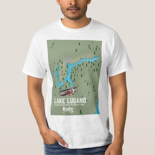 Het Lugano-meer Italië — Zwitserland — reisposter T-shirt (Voorkant)