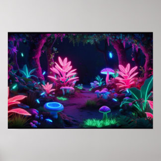 Het Lumina bos: Fluisterende neonlichten Poster