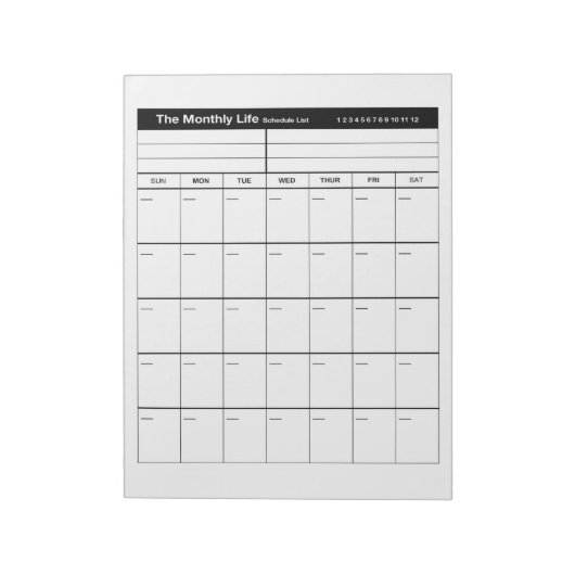 Het maandelijks leven notitieblok (Linkerzijde)