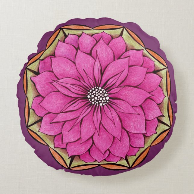 Het MAGENTA Ontwerp van POINSETTIA Rond Kussen (Voorkant)