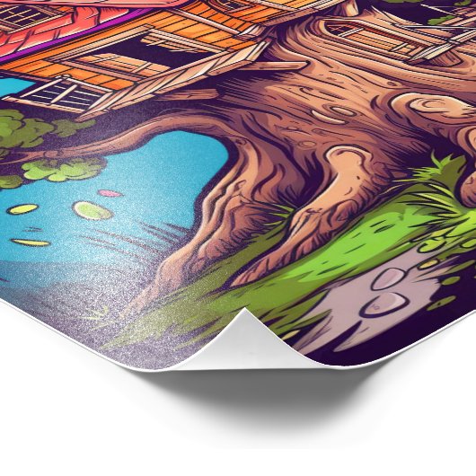 Het magisch gesneden boomhut Poster (Hoek)